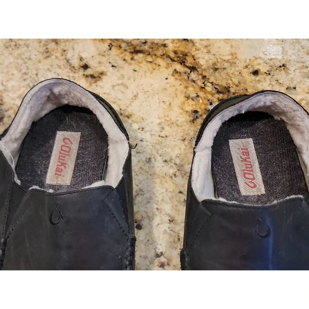 Olukai Moloa Shoes Slippers Mens 10 Leather Comfort Casual Shearling Lined